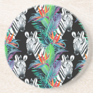 Zebra och exotiska blommor Mönster Underlägg Sandsten