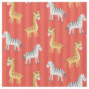 Zebra och Giraffe African Safari Red Rand Tyg