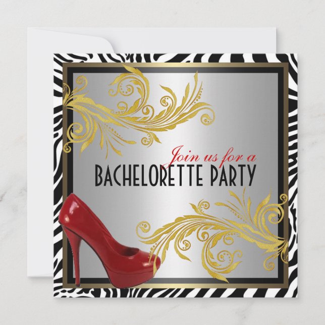 Zebra och Hett Red Heels Bachelorette Party Inbjud Inbjudningar (Framsida)