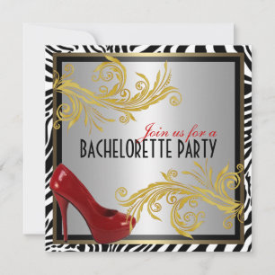 Zebra och Hett Red Heels Bachelorette Party Inbjud Inbjudningar