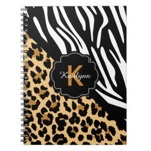 Zebra- och leopardtryckt anteckningsbok med eget m spiral