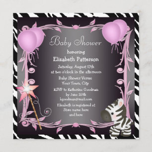 Zebra och Magic Trollspö Rosa Princess Baby Shower Inbjudningar