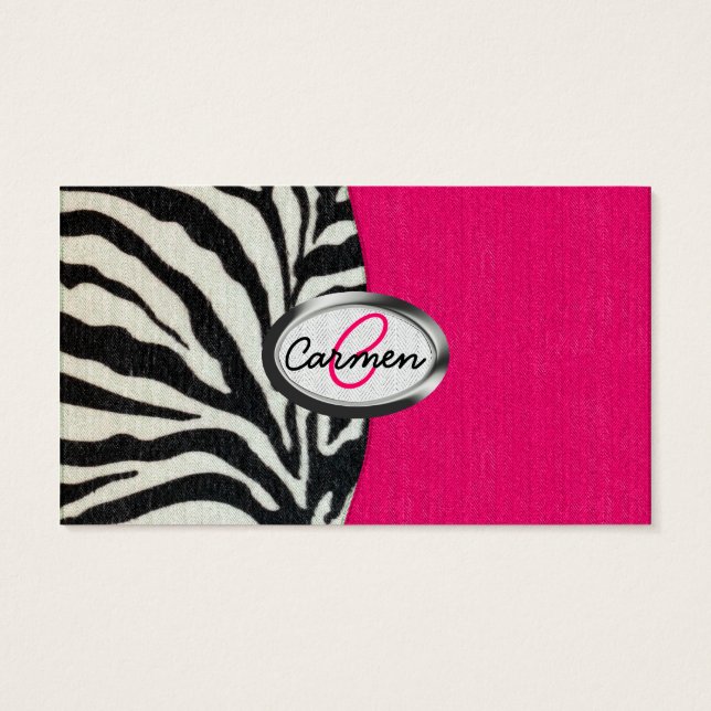 Zebra och Neon Rosa med metallmonogram Visitkort (Baksidan)