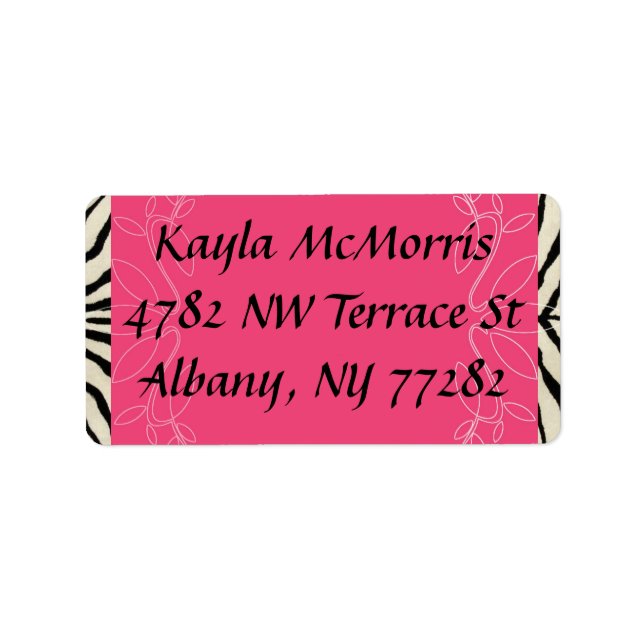 Zebra och rosa dekal adressetikett (Framsidan)