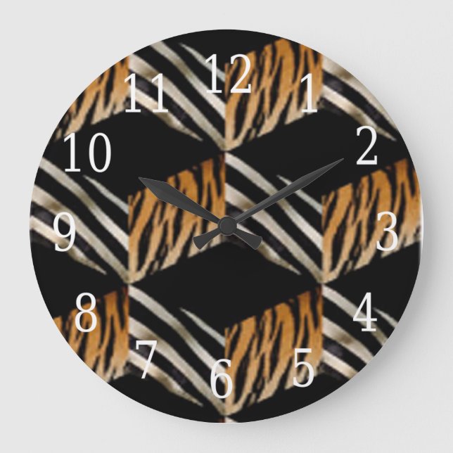 Zebra och Tiger Round Clock Stor Klocka (Framsida)