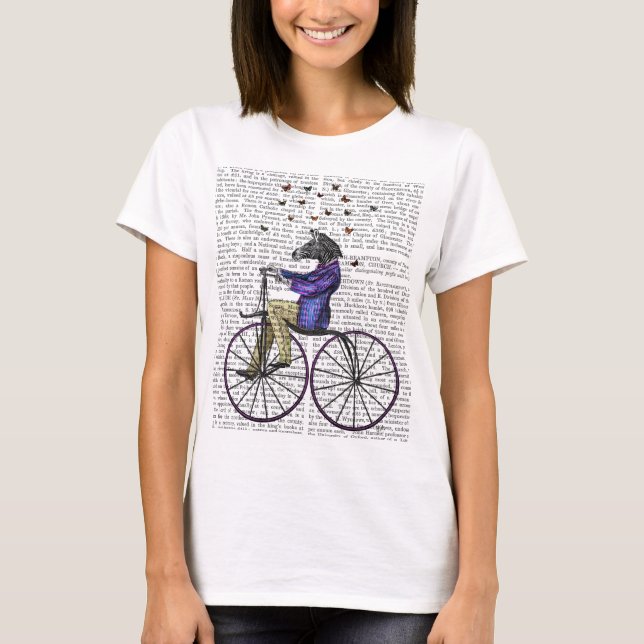 Zebra On Bicycle Tee Shirt (Framsida)