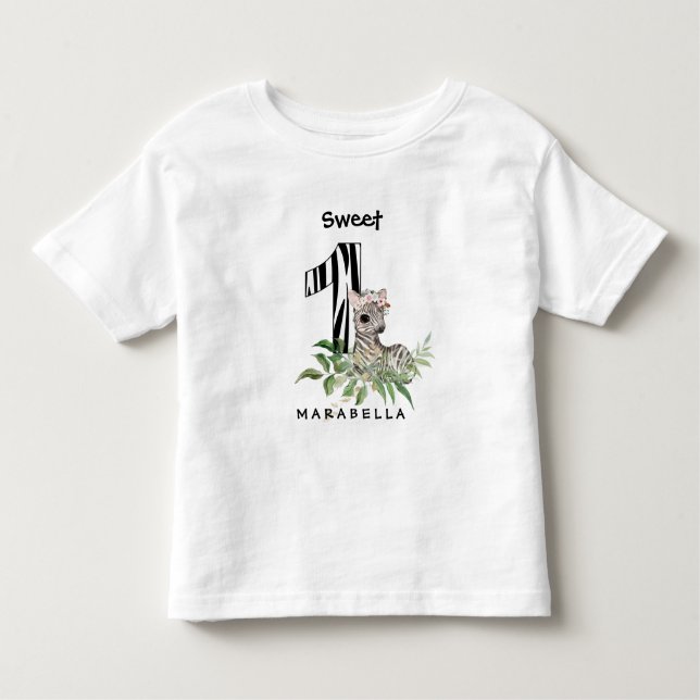 *~* Zebra ONE First Birthday Jungle Flicka T Shirt (Framsida)