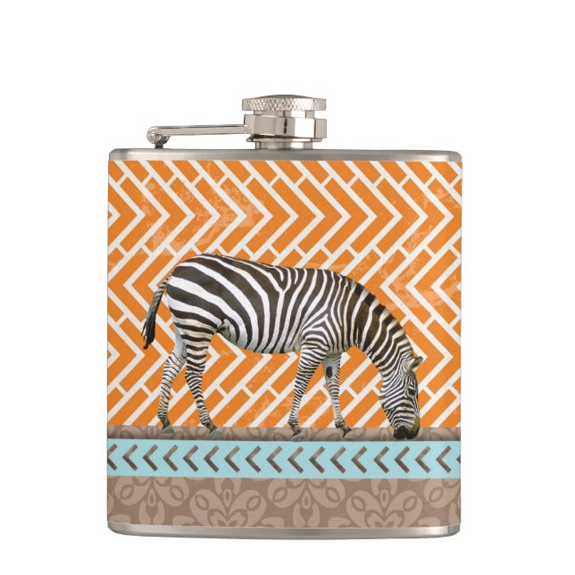 Zebra Orange Chevrons Tan Blue Hip-kolv Fickplunta (Framsidan)