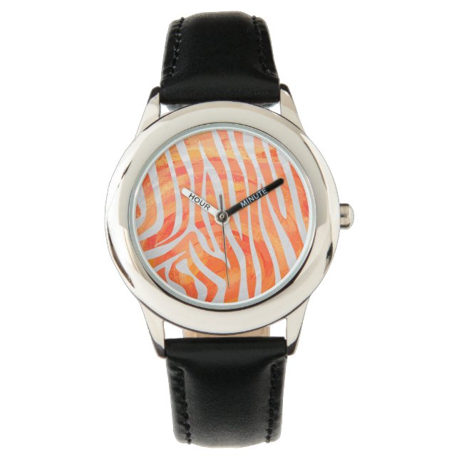 Zebra-Orange och vit utskrift Armbandsur (Framsida)