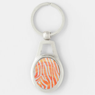 Zebra-Orange och vit utskrift Ovalt Silverfärgad Nyckelring