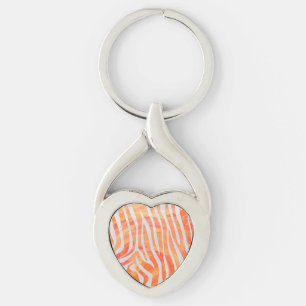 Zebra-Orange och vit utskrift Twisted Heart Silverfärgad Nyckelring