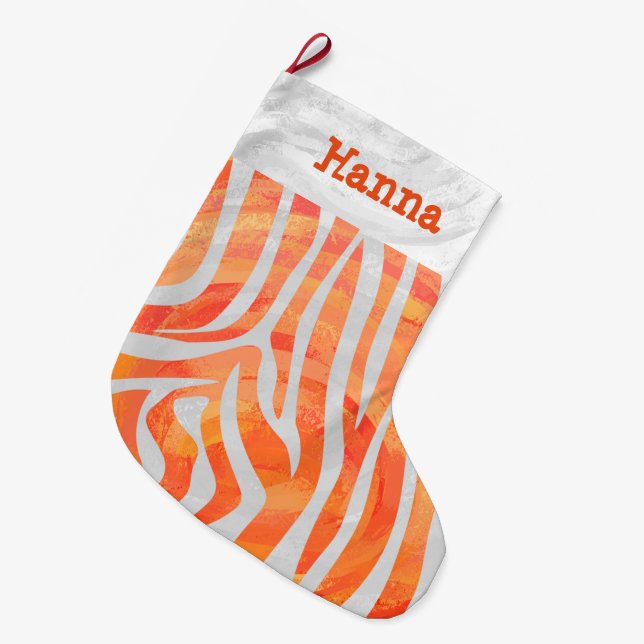 Zebra Orange och White och Namn Stor Julstrumpa (Framsidan (Hängande))