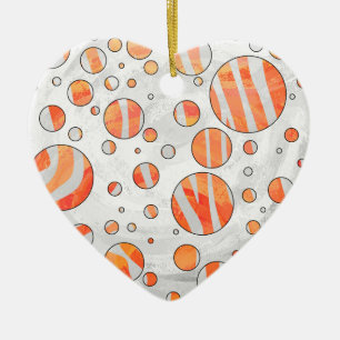 Zebra Orange och White Polka Dot Julgransprydnad Keramik
