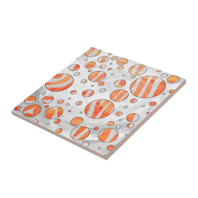 Zebra Orange och White Polka Dot Kakelplatta (Sidan)