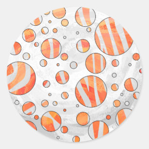 Zebra Orange och White Polka Dot Runt Klistermärke