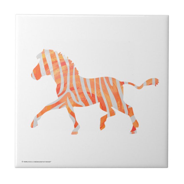 Zebra Orange och White Silhouette Kakelplatta (Framsidan)