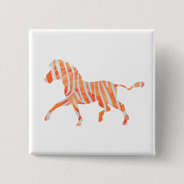Zebra Orange och White Silhouette Knapp (Framsida)