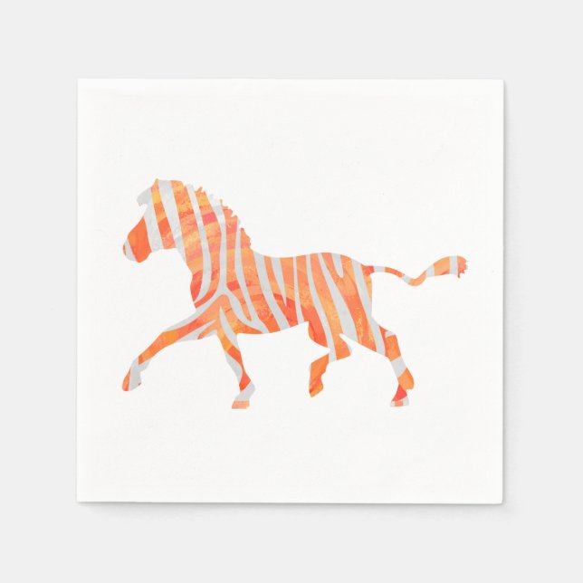 Zebra Orange och White Silhouette Pappersservett (Framsidan)