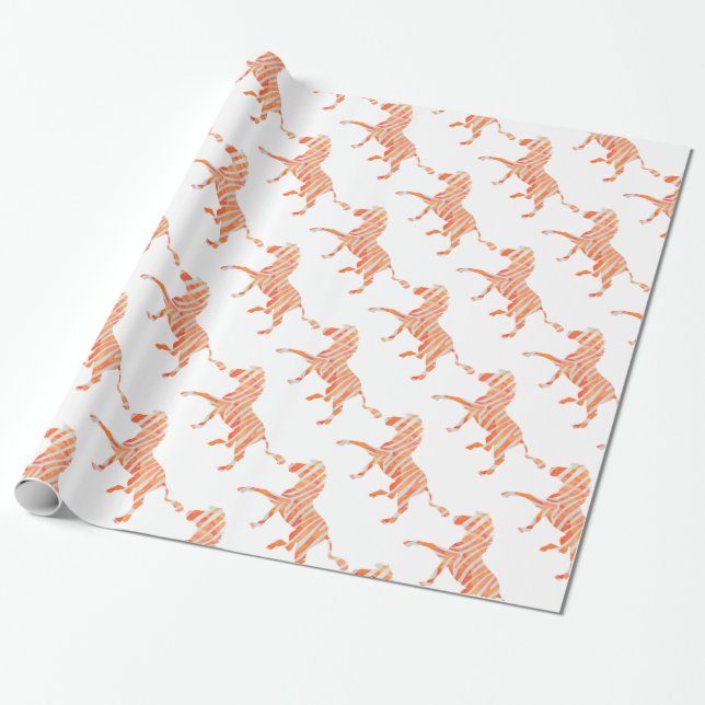 Zebra Orange och White Silhouette Presentpapper (Utrullad)