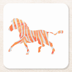 Zebra Orange och White Silhouette Underlägg Papper Kvadrat