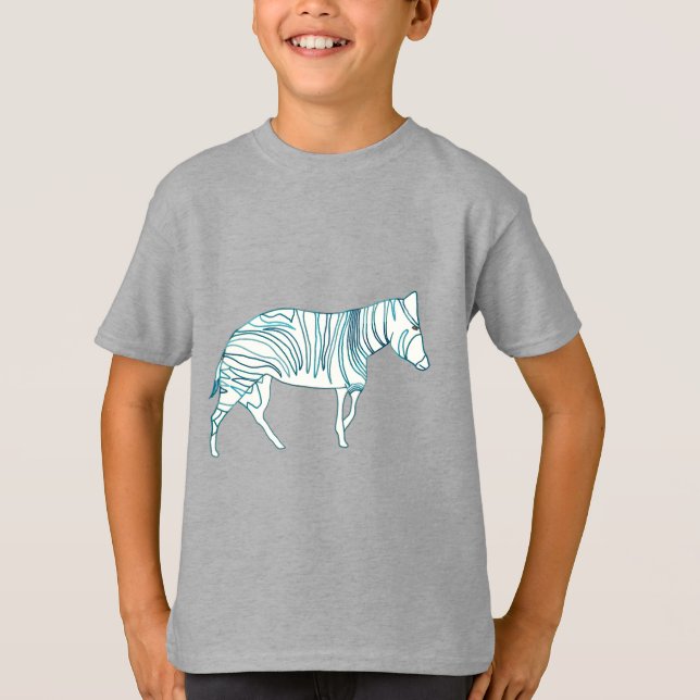 Zebra Outline Teckning i Teal på Tee Shirts (Framsida)