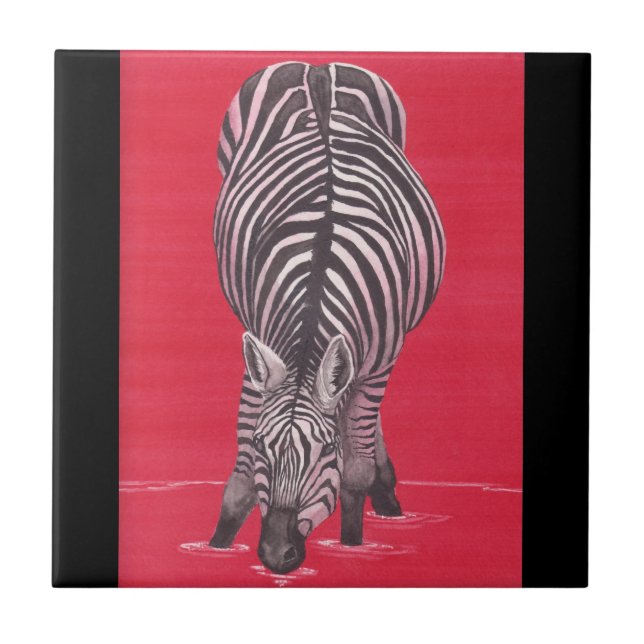 Zebra på Red Ceramic Tile Kakelplatta (Framsidan)
