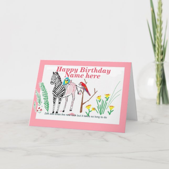 Zebra på Salon, Lusnyfödelsedag, åt henne. Kort (Framsida)