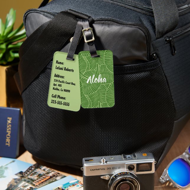 Zebra Palm Aloha Hawaiiansk Tropisk  - Grön Bagagebricka (Fram & Baksida)