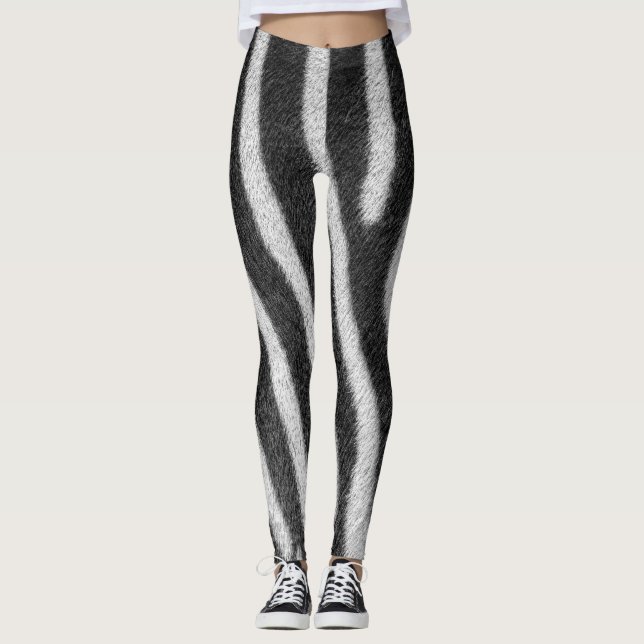 Zebra Päls Animal Mönster Leggings (Framsida)