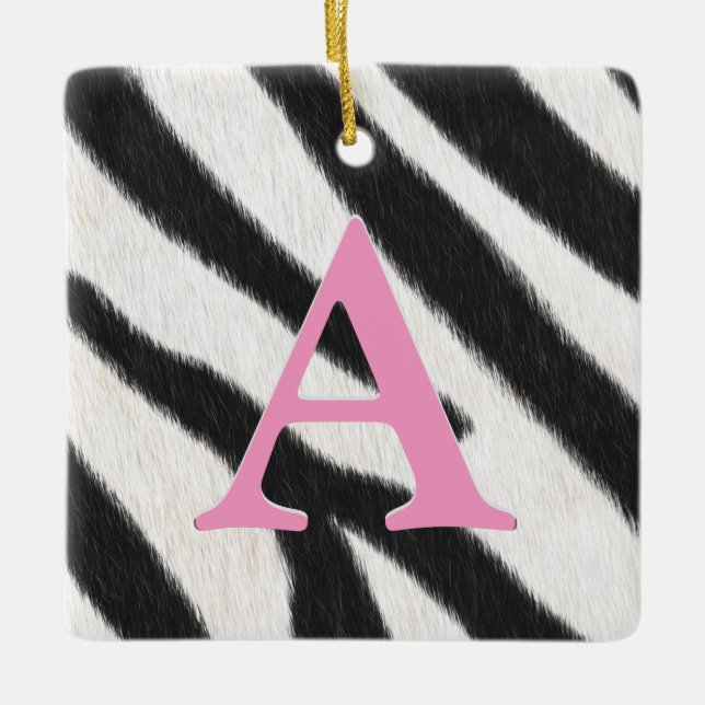 Zebra Päls Personlig Monogram & Message Rosa Julgransprydnad Keramik (Framsida)