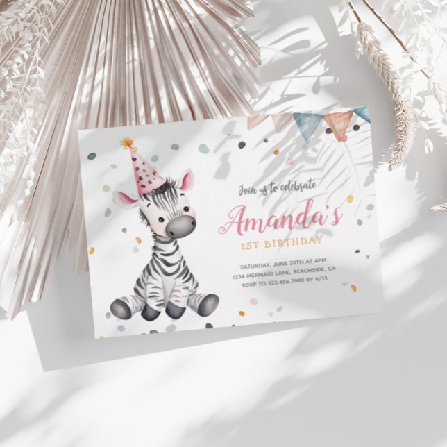 Zebra Party Animals Rosa Birthday Call Anteckningskort (Skapare uppladdad)