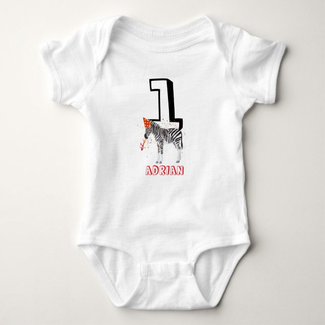 Zebra Partying - Animals Födelsedagsfest Baby Age T Shirt (Framsida)