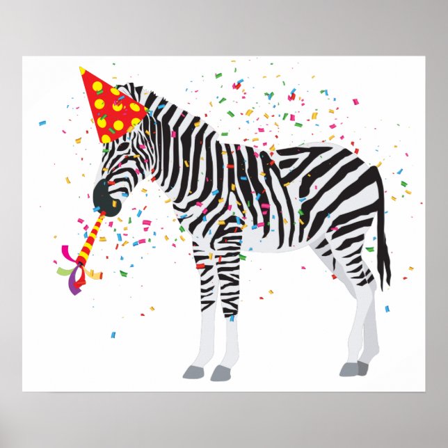 Zebra Partying - Djur med Party Poster (Framsidan)