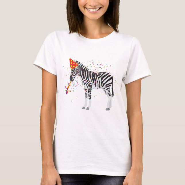 Zebra Partying - Djur med Party T Shirt (Framsida)