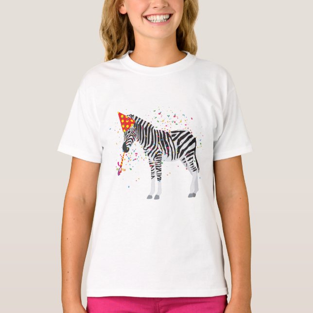 Zebra Partying - Djur med Party T Shirt (Framsida)
