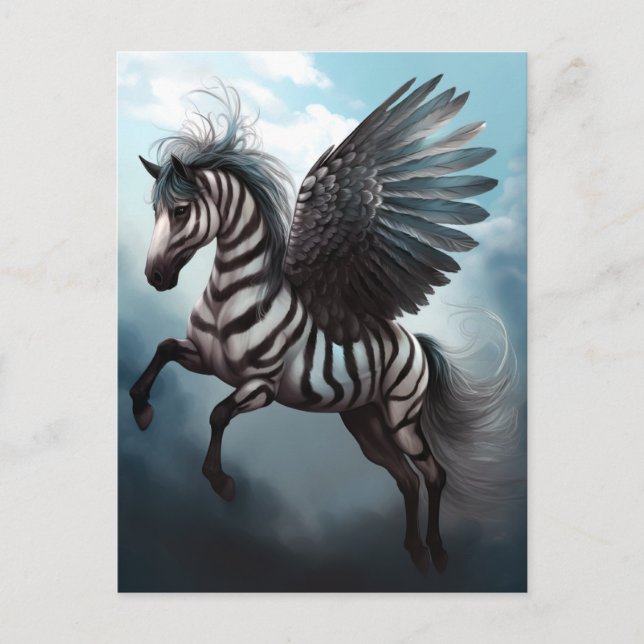Zebra Pegasus Fantasy Art Postcard Vykort (Framsida)