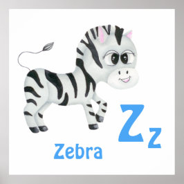 Zebra personalize ABC: Brev Z - lägg till ditt nam Poster