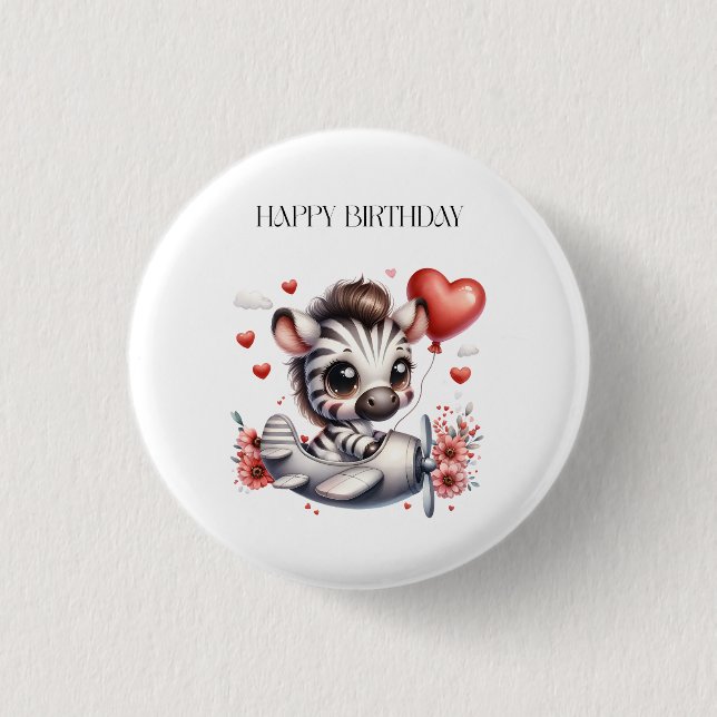 Zebra Pilot Födelsedag Knapp (Framsida)