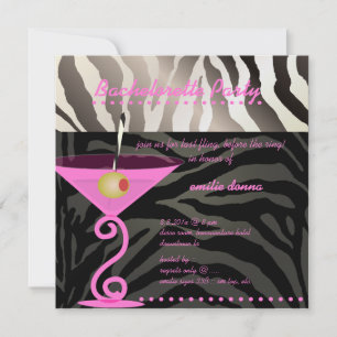 Zebra/pink martini Möhippa Inbjudningar