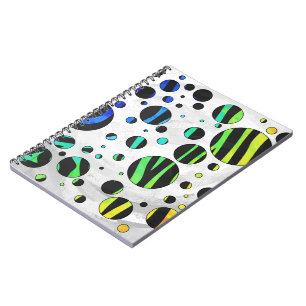 Zebra Polka Dot Black and Rainbow Print Anteckningsbok Med Spiral