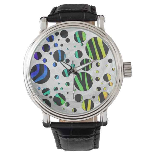 Zebra Polka Dot Black and Rainbow Print Armbandsur (Framsida)