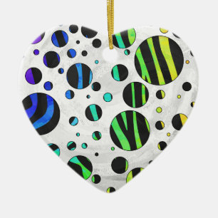 Zebra Polka Dot Black and Rainbow Print Julgransprydnad Keramik