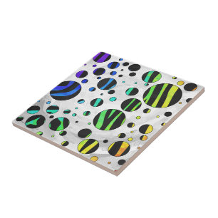 Zebra Polka Dot Black and Rainbow Print Kakelplatta