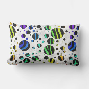 Zebra Polka Dot Black and Rainbow Print Lumbarkudde