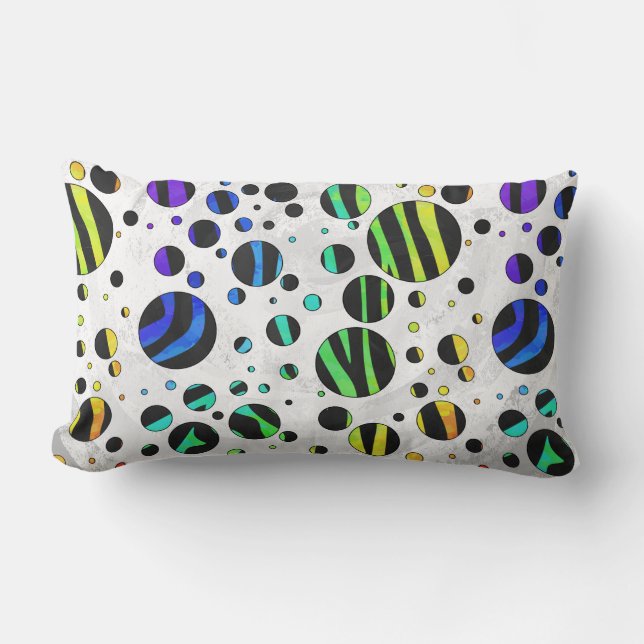 Zebra Polka Dot Black and Rainbow Print Lumbarkudde (Framsida)