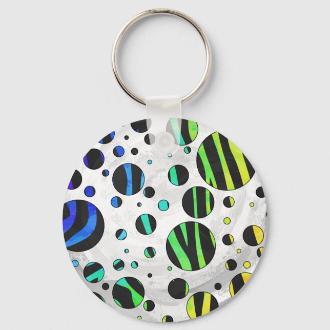 Zebra Polka Dot Black and Rainbow Print Nyckelring (Framsida)