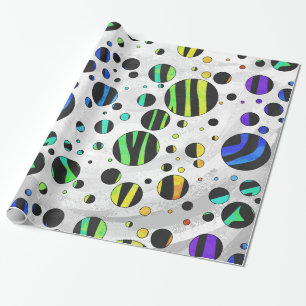 Zebra Polka Dot Black and Rainbow Print Presentpapper