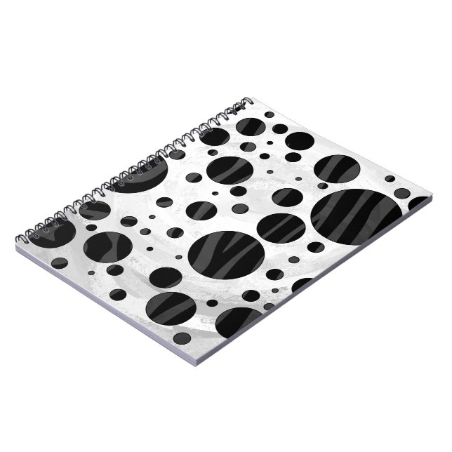 Zebra Polka Dot Black och Grått Print Anteckningsbok Med Spiral (Vänstra Sidan)