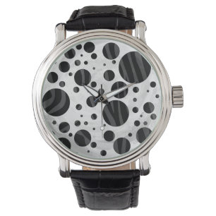 Zebra Polka Dot Black och Grått Print Armbandsur