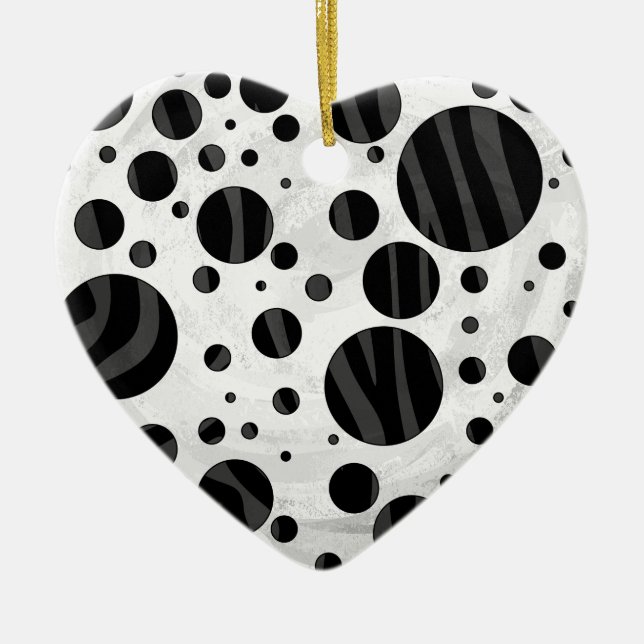Zebra Polka Dot Black och Grått Print Julgransprydnad Keramik (Framsidan)